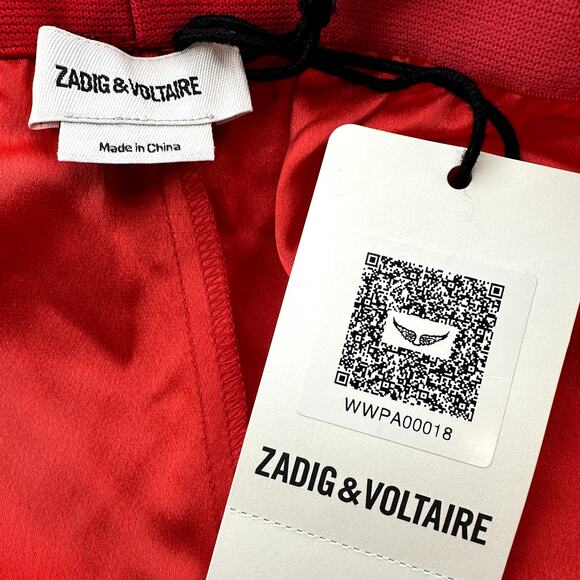 Zadig & Voltaire Paula Band Pants Trousers Tuxedo Stripe Pockets Red 42 XL NWT - Picture 3 of 6